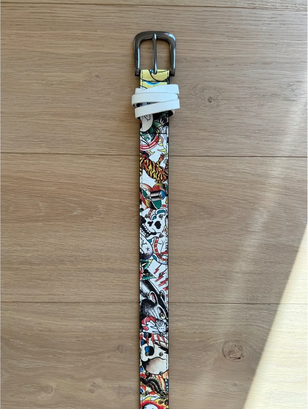 Y2K Ed Hardy Tattoo Graphic Belt Size 38 Multicolor Punk Emo